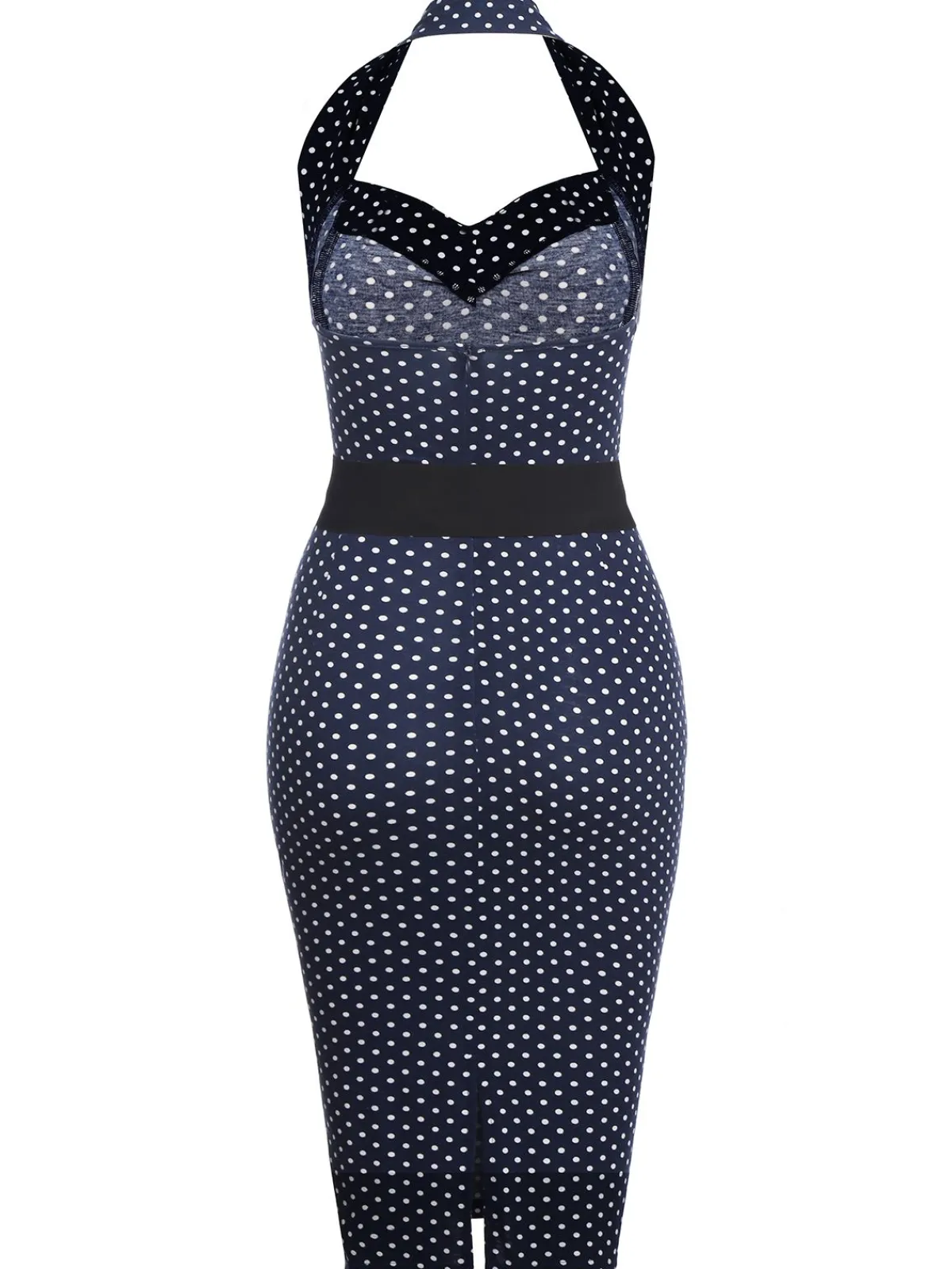 Hot Retro Stage Navy 1960s Halter Dot Bodycon Dress Navy Blue