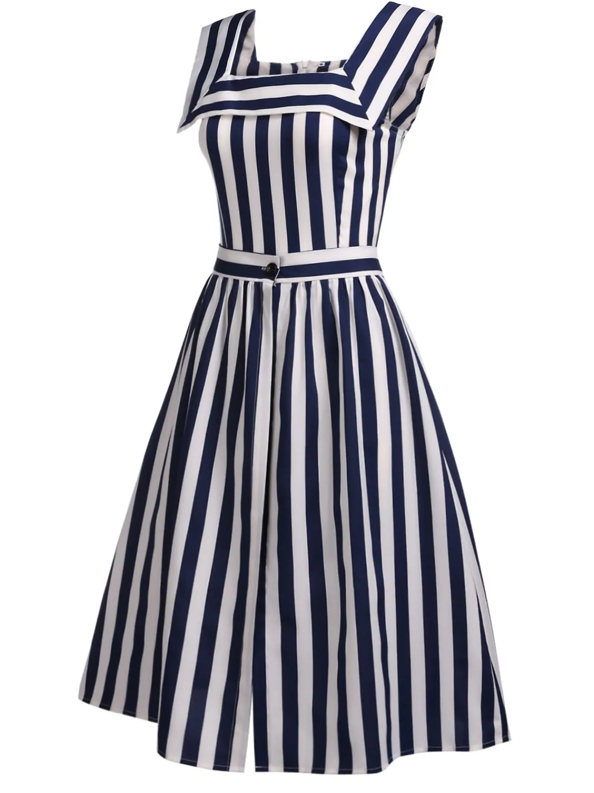 Discount Retro Stage Navy 1950s Stripes Sailor Romper & Skirt Navy Blue