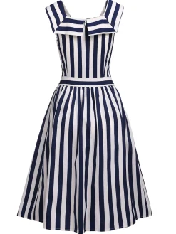 Discount Retro Stage Navy 1950s Stripes Sailor Romper & Skirt Navy Blue