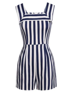 Discount Retro Stage Navy 1950s Stripes Sailor Romper & Skirt Navy Blue