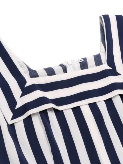 Discount Retro Stage Navy 1950s Stripes Sailor Romper & Skirt Navy Blue