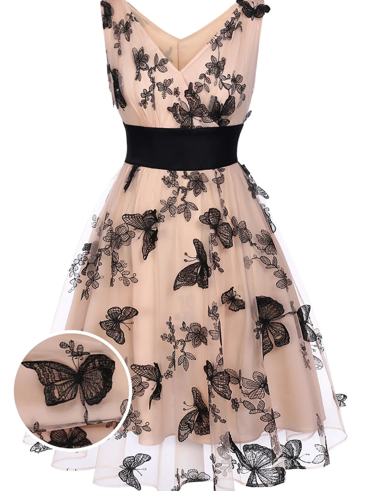 Discount Retro Stage 1950s Lace Butterfly Swing Vintage Dress Nude