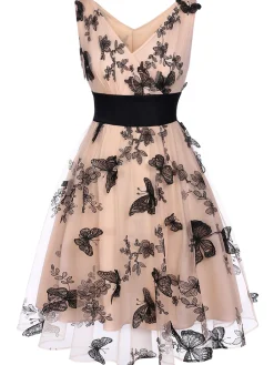 Discount Retro Stage 1950s Lace Butterfly Swing Vintage Dress Nude