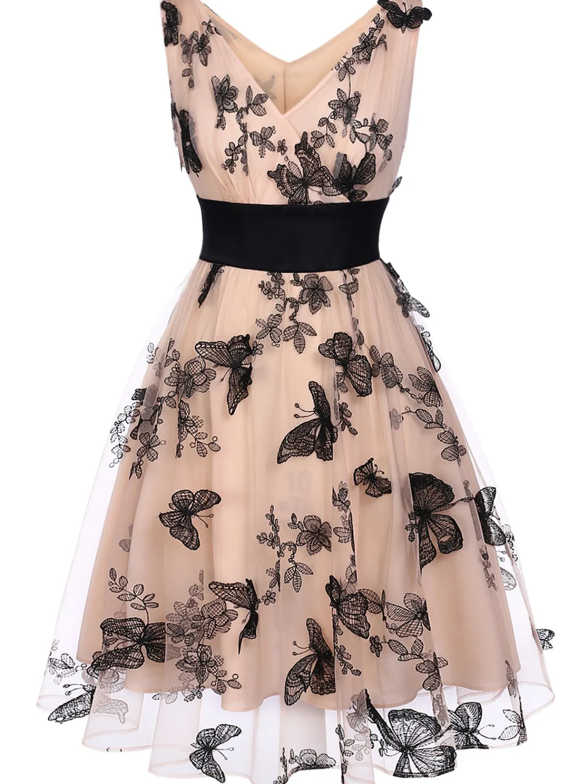 Discount Retro Stage 1950s Lace Butterfly Swing Vintage Dress Nude