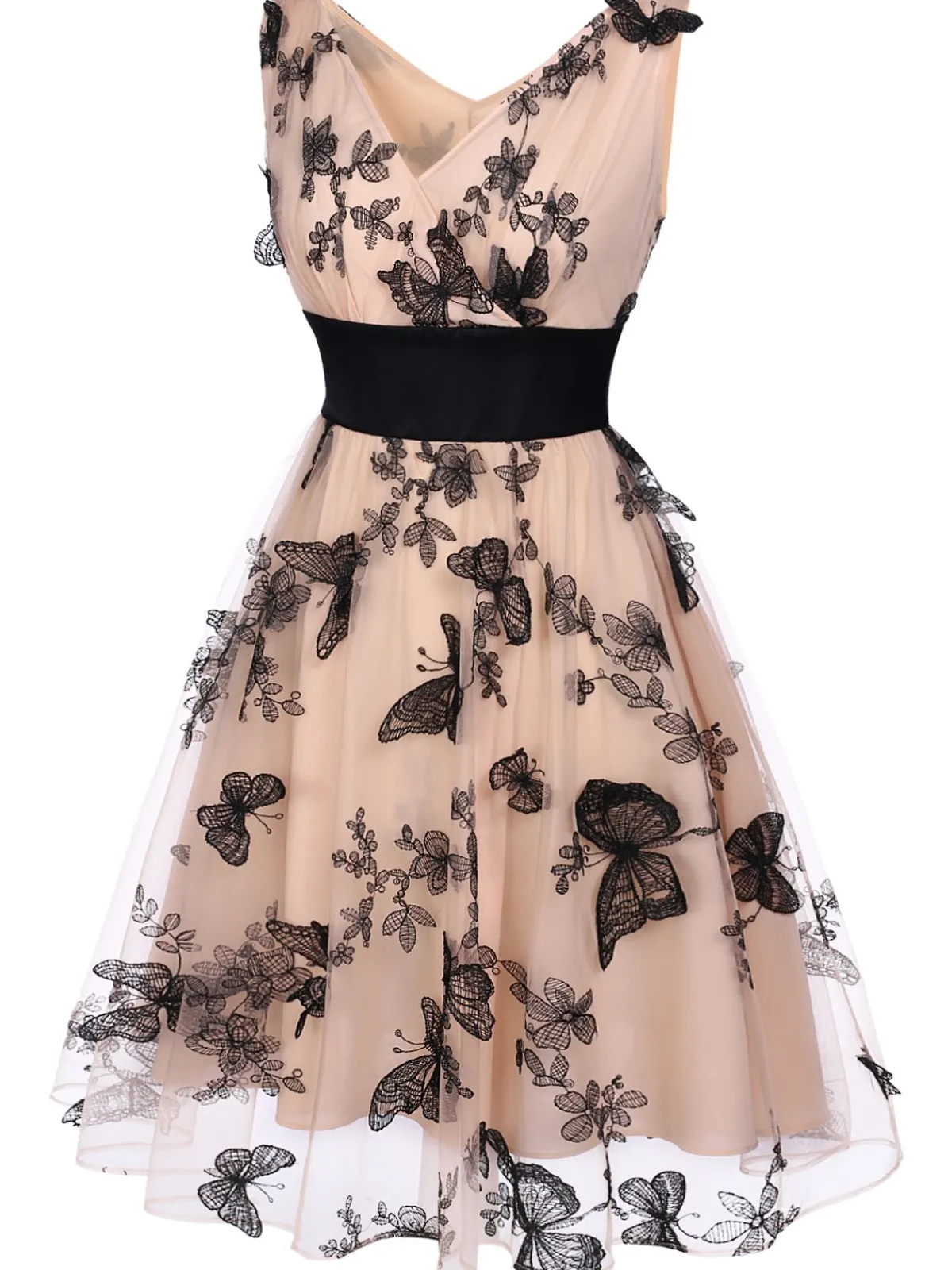 Discount Retro Stage 1950s Lace Butterfly Swing Vintage Dress Nude