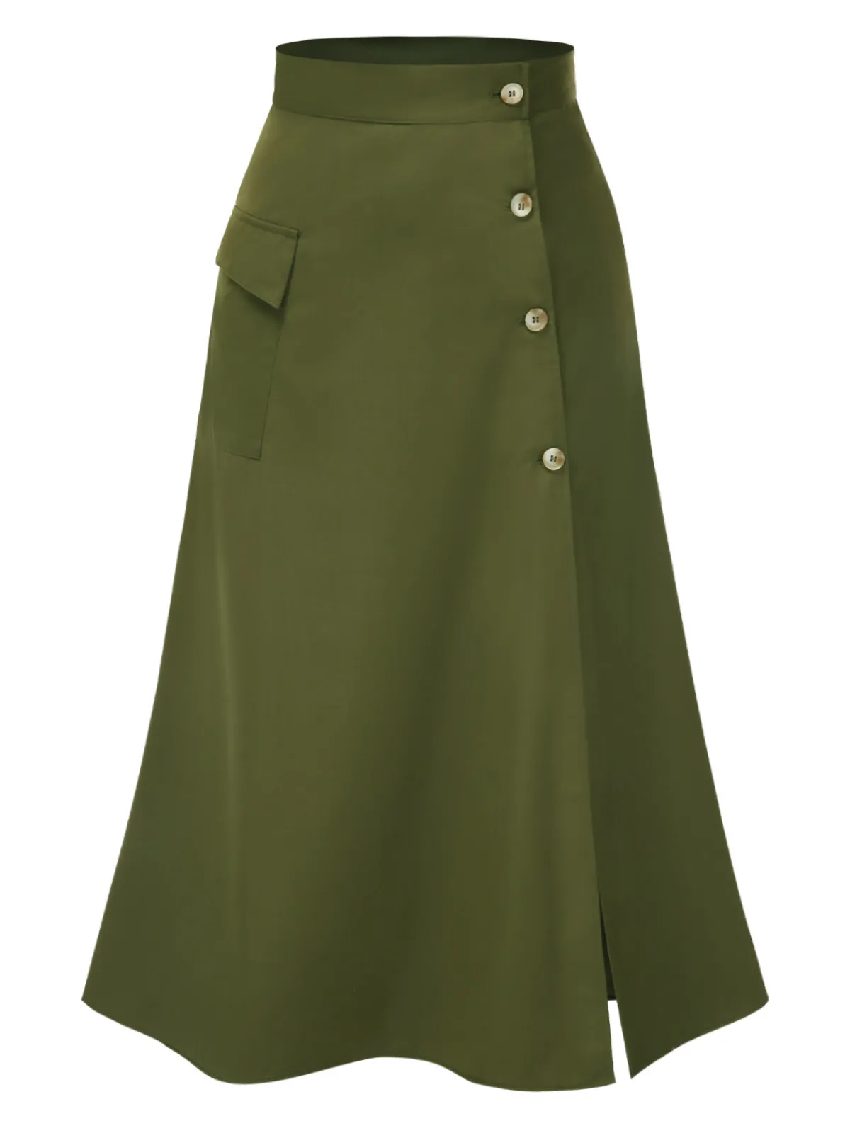 Best Retro Stage 1940s Button Slit Skirt Olive Green