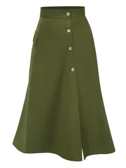 Best Retro Stage 1940s Button Slit Skirt Olive Green