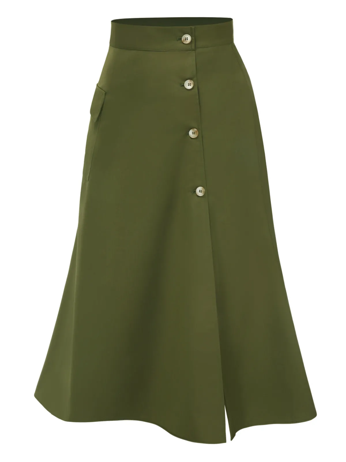 Best Retro Stage 1940s Button Slit Skirt Olive Green