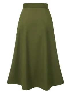 Best Retro Stage 1940s Button Slit Skirt Olive Green
