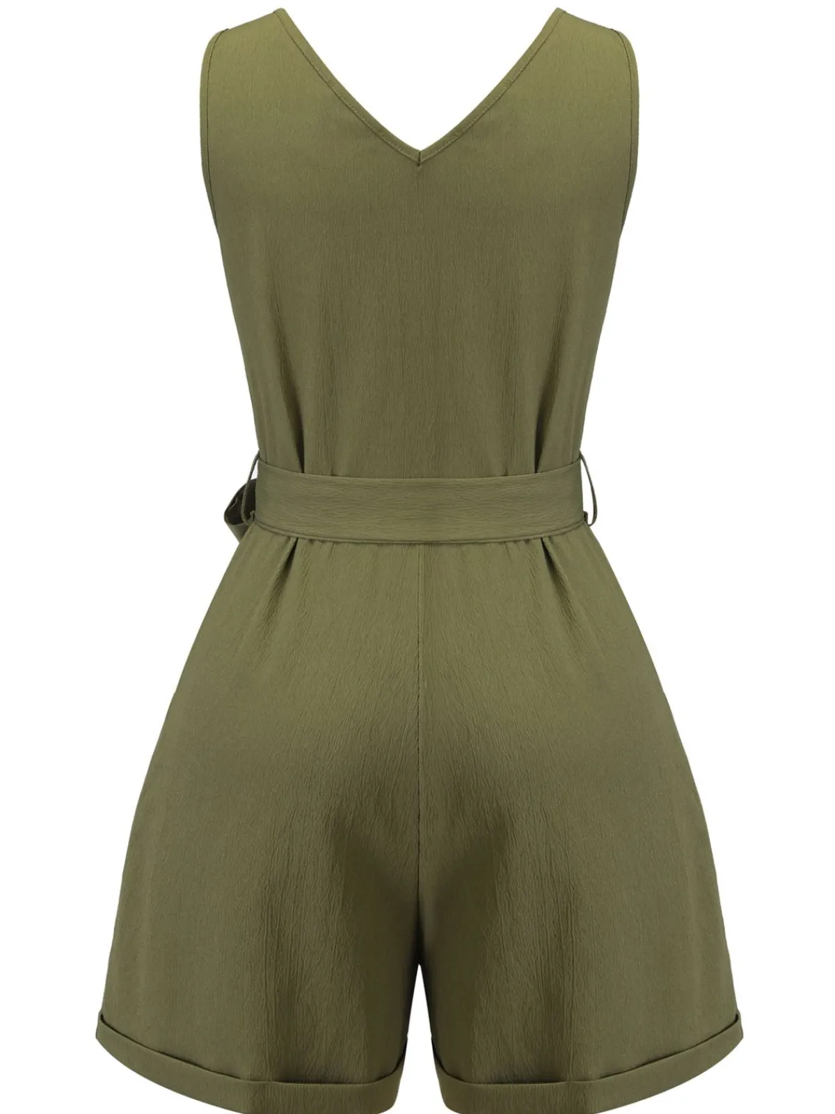 Fashion Retro Stage Olive Green 1950s V-Neck Button Waist Tie Romper
