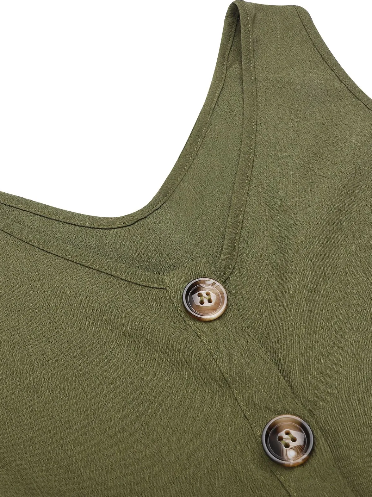 Fashion Retro Stage Olive Green 1950s V-Neck Button Waist Tie Romper