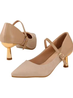 Hot Retro Stage One Buckle Pointed Stiletto High Heels Apricot