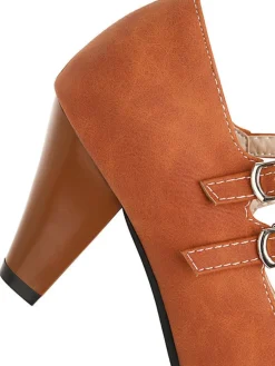 Hot Retro Stage Double Buckle Strap Mary Jane Heels Shoes Orange