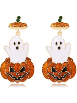 Clearance Retro Stage Orange Halloween Ghost & Pumpkin Earrings