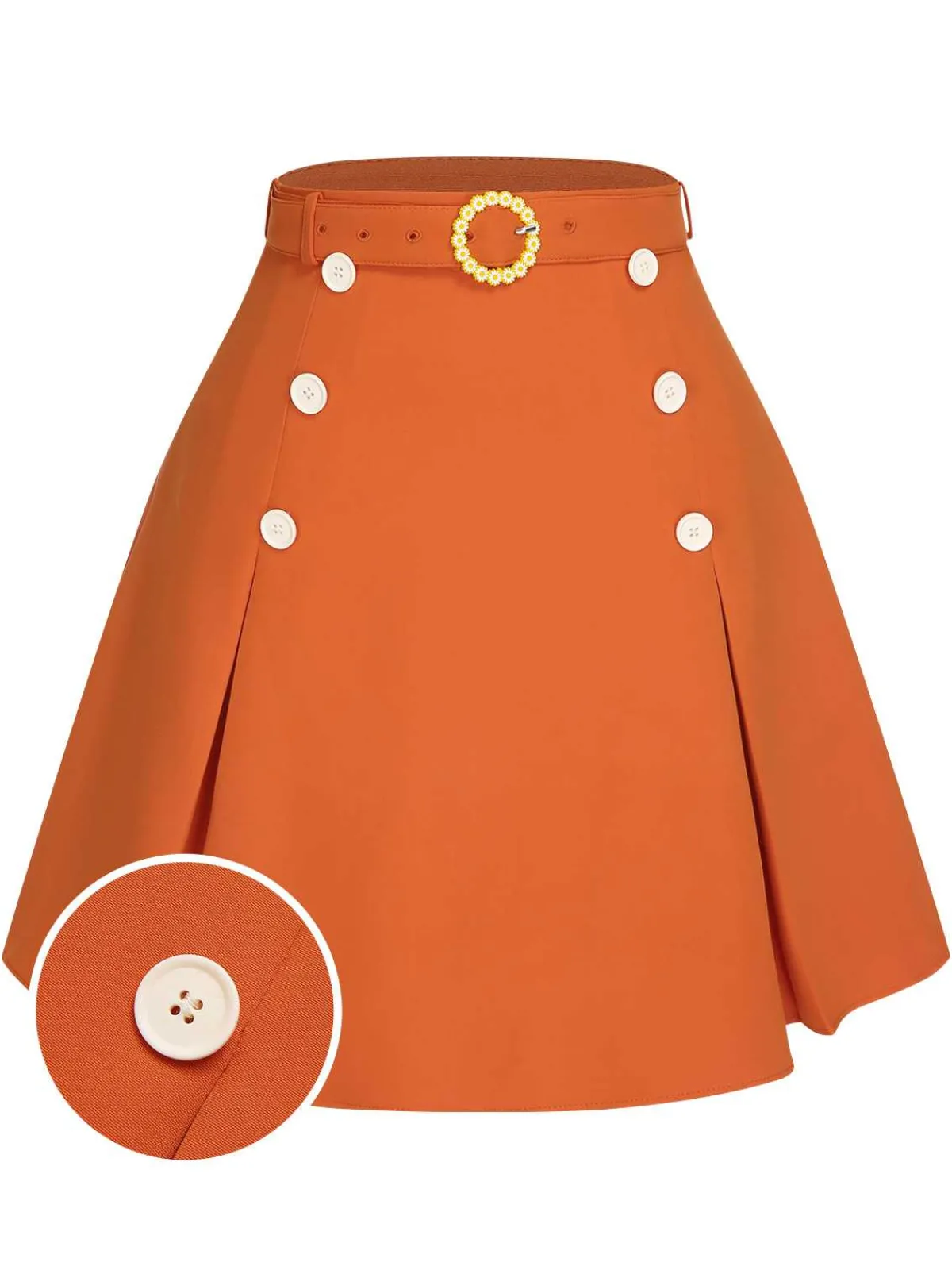 Discount Retro Stage Orange Red 1960s Button Solid Belted Skirt