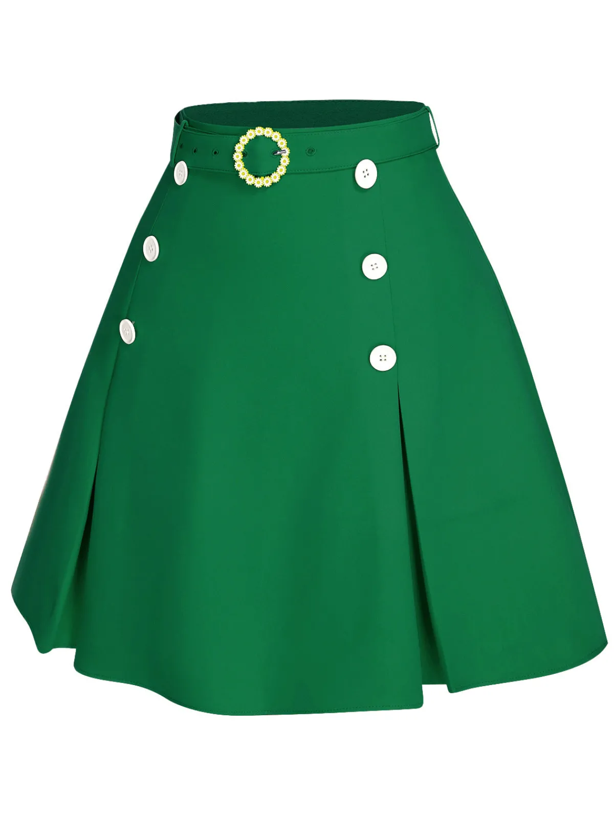 Discount Retro Stage Orange Red 1960s Button Solid Belted Skirt