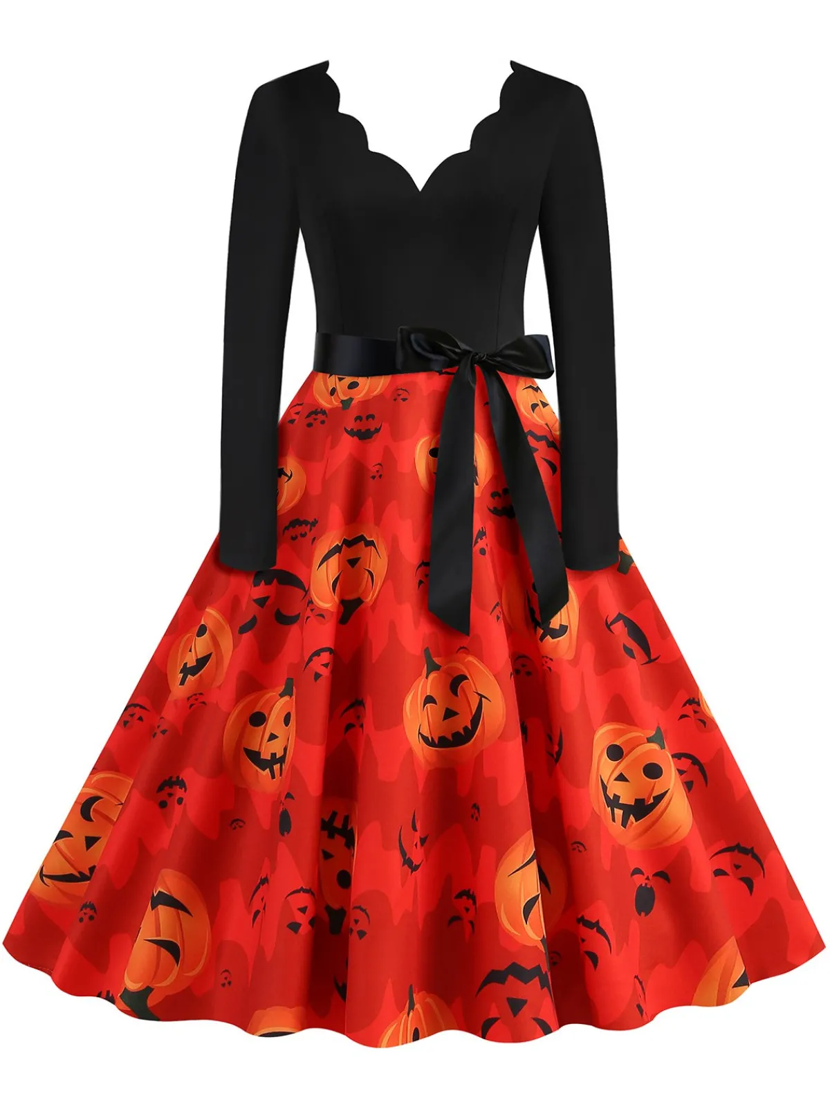 Hot Retro Stage 1950s Halloween Petal Neck Pumpkin Dress Orange Red
