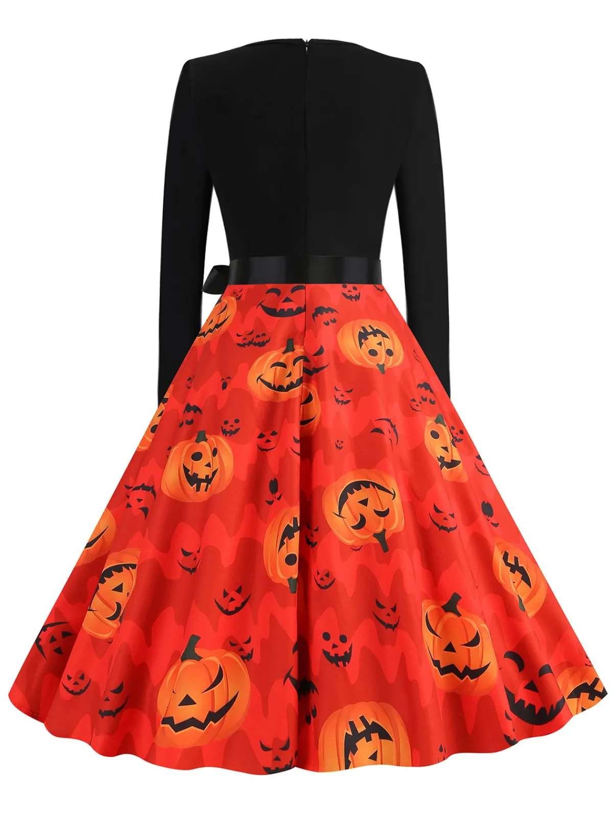 Hot Retro Stage 1950s Halloween Petal Neck Pumpkin Dress Orange Red