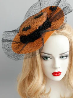 Clearance Retro Stage Orange Retro Halloween Lace Bat Hat