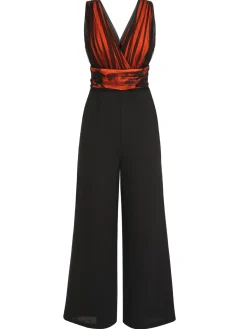 Sale Retro Stage 1930s Butterfly V-Neck Patchwork Jumpsuit Orange