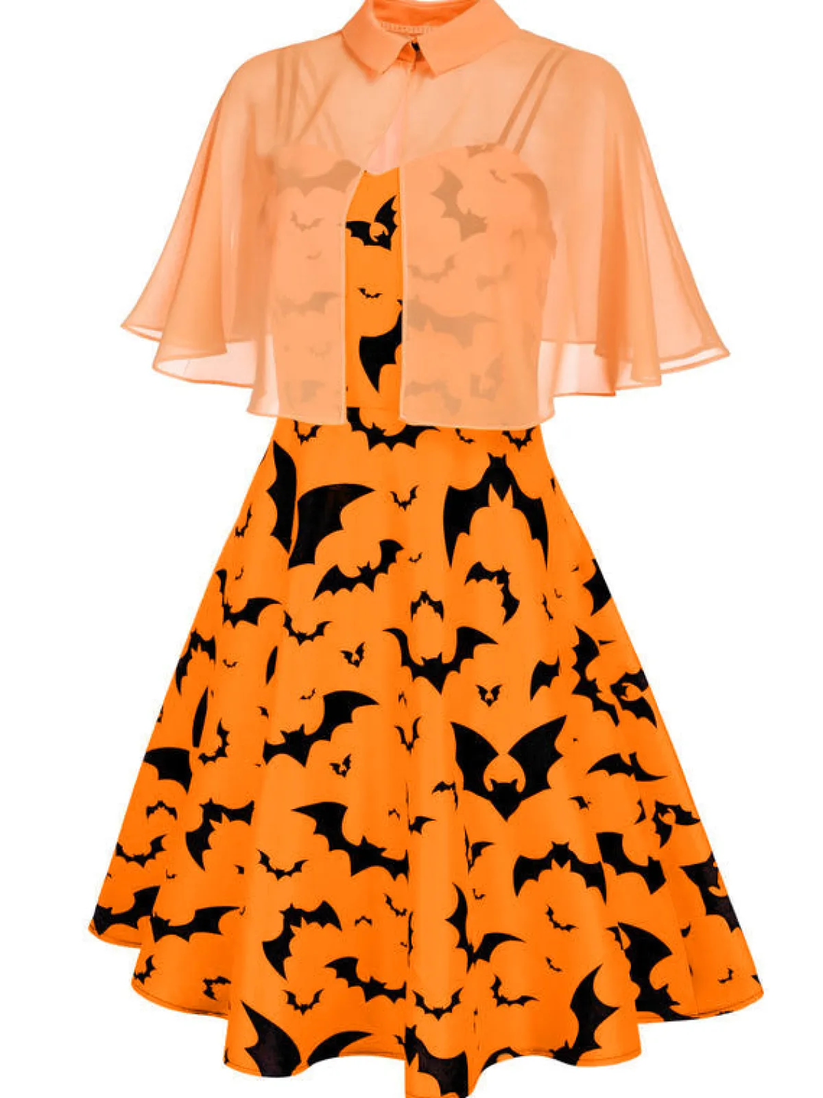 Hot Retro Stage 1950s Cape Patchwork Swing Dress Orange
