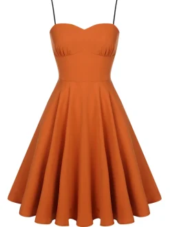 Clearance Retro Stage 1950s Cape Pumpkin Swing Dress Orange