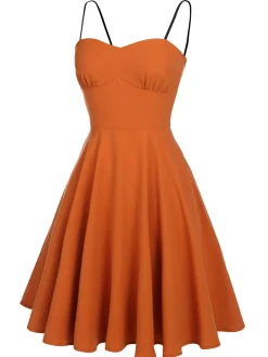 Clearance Retro Stage 1950s Cape Pumpkin Swing Dress Orange