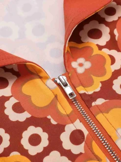 Fashion Retro Stage 1960s Cartoon Floral Lapel Romper Orange