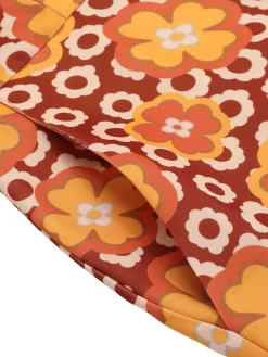 Fashion Retro Stage 1960s Cartoon Floral Lapel Romper Orange