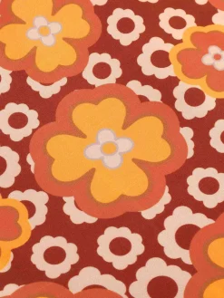 Fashion Retro Stage 1960s Cartoon Floral Lapel Romper Orange