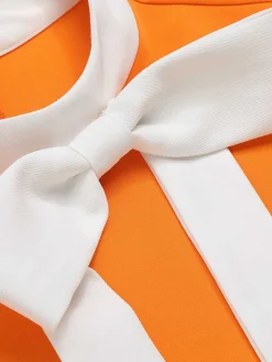 Discount Retro Stage Orange 1960s Crew Bowknot Sleeveless Dress