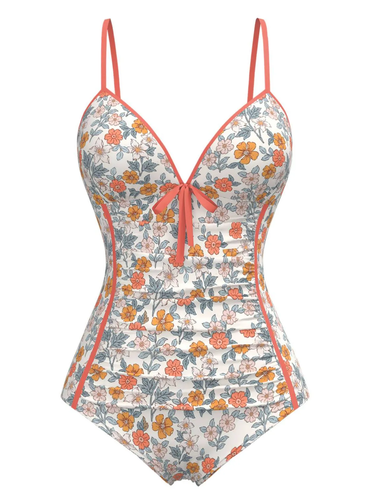 Outlet Retro Stage 1960s Daisy Lace-Up One-Piece Swimsuit Orange