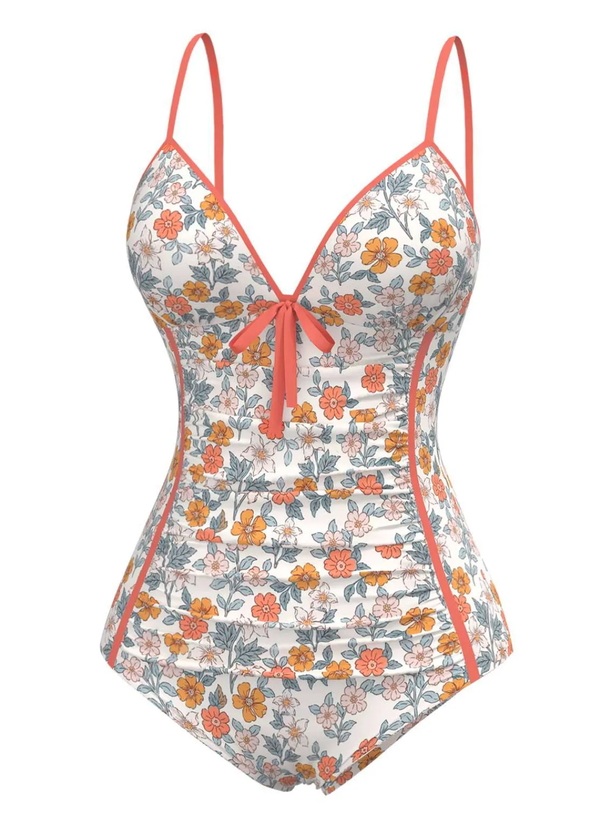 Outlet Retro Stage 1960s Daisy Lace-Up One-Piece Swimsuit Orange