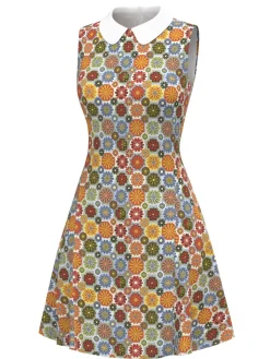 Outlet Retro Stage 1960s Daisy Peter Pan Collar Dress Orange