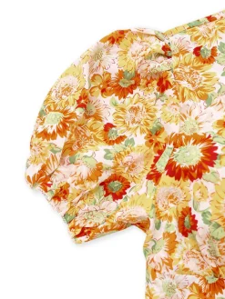 Best Retro Stage 1970s Deep V-Neck Sunflower Boho Dress Orange