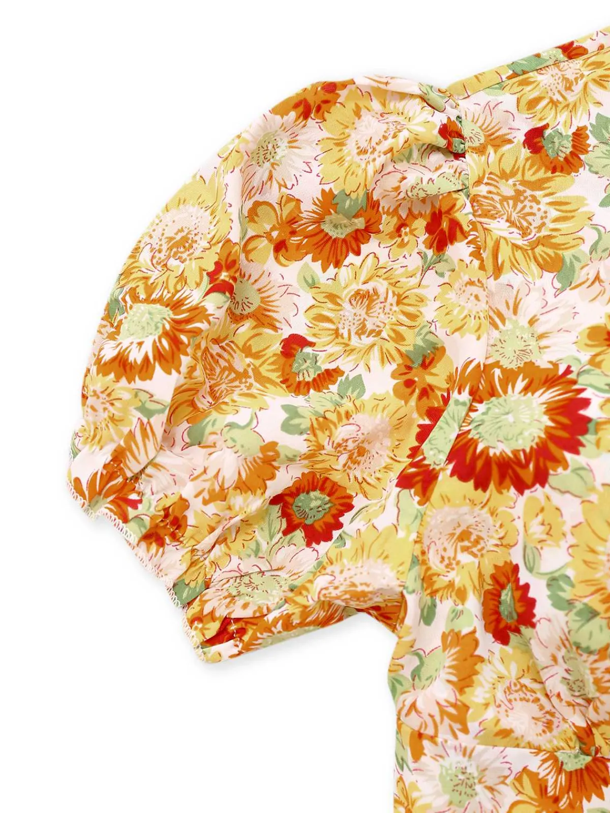 Best Retro Stage 1970s Deep V-Neck Sunflower Boho Dress Orange
