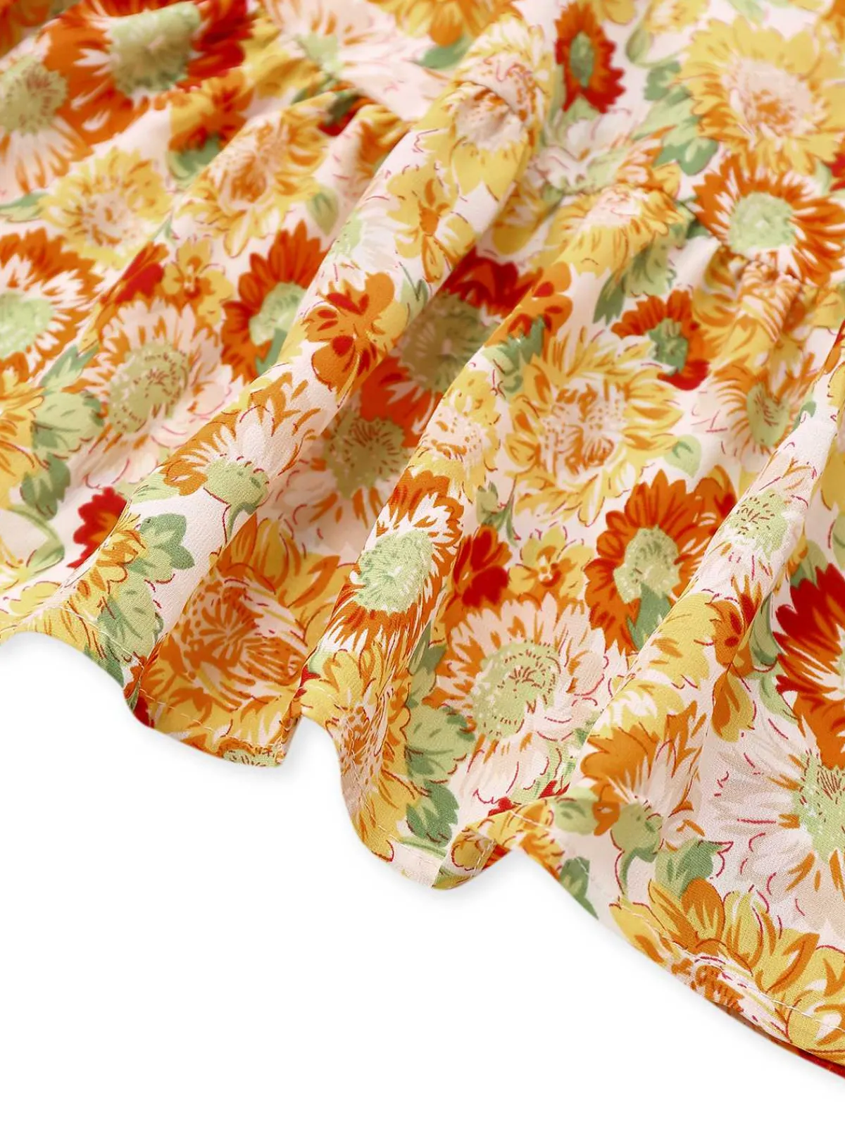 Best Retro Stage 1970s Deep V-Neck Sunflower Boho Dress Orange