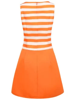 Online Retro Stage 1960s Drop Waist Stripe Dress Orange