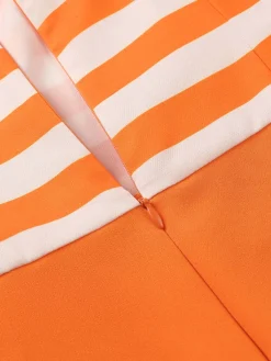 Online Retro Stage 1960s Drop Waist Stripe Dress Orange