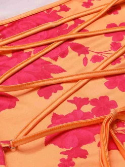 Online Retro Stage 1930s Floral Cowl Neck Fishtail Dress Orange