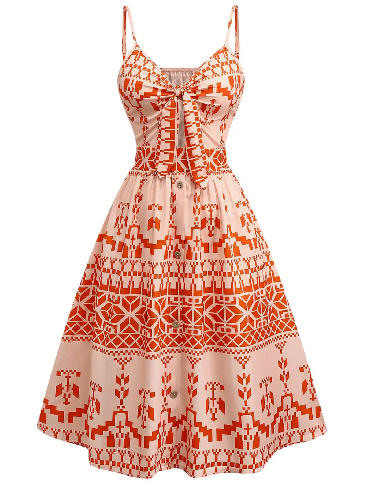 Discount Retro Stage 1940s Floral Print Lace-Up Cut-Out Dress Orange