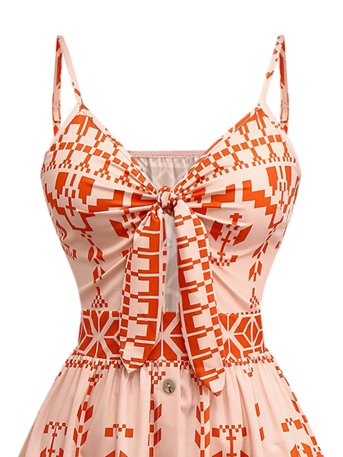 Discount Retro Stage 1940s Floral Print Lace-Up Cut-Out Dress Orange