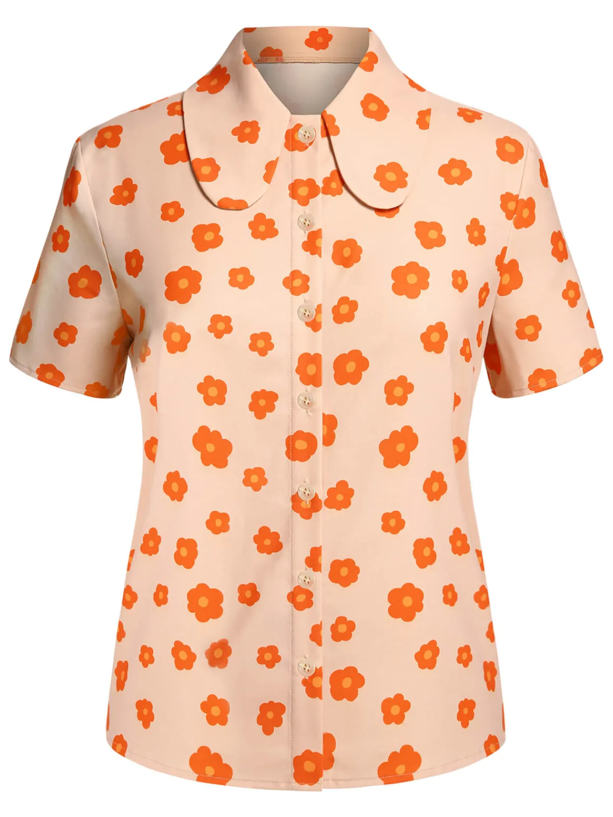 Online Retro Stage 1960s Floral Short Sleeves Shirt Orange
