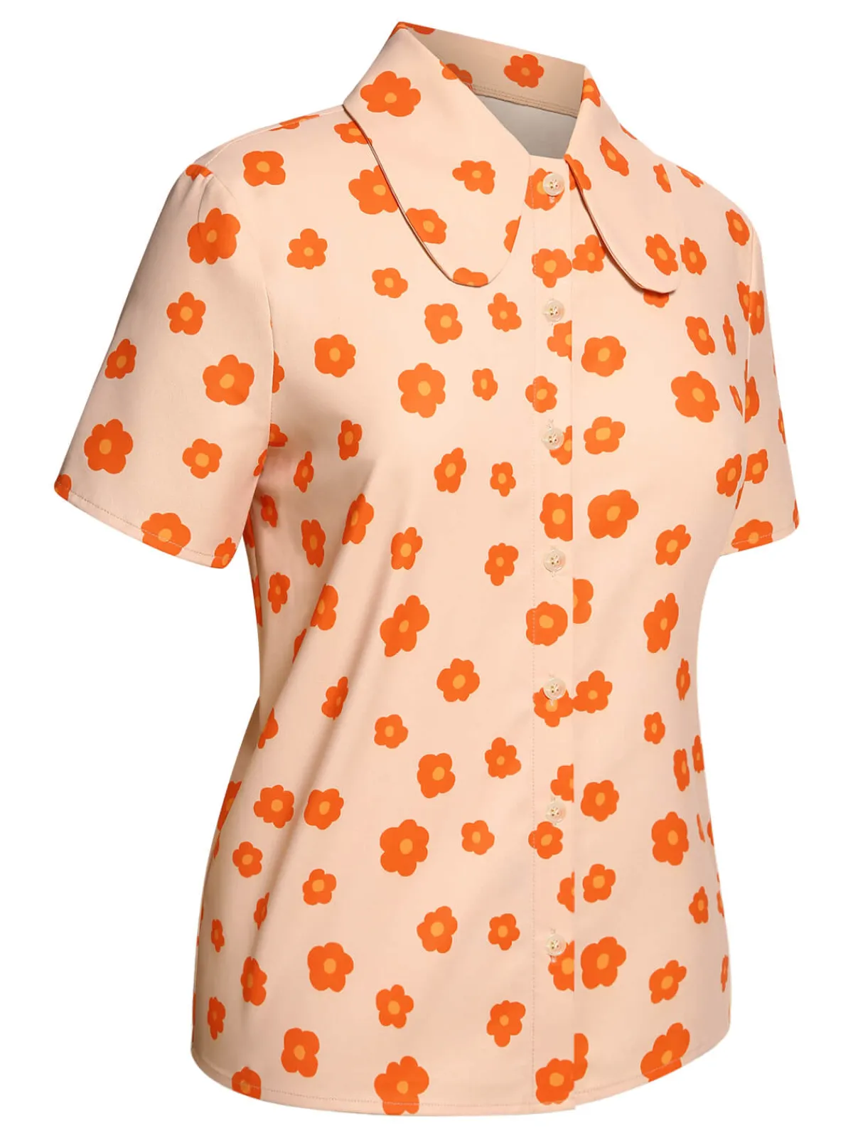 Online Retro Stage 1960s Floral Short Sleeves Shirt Orange