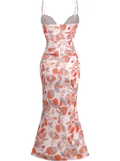 Online Retro Stage 1930s Floral Strappy Maxi Dress Orange