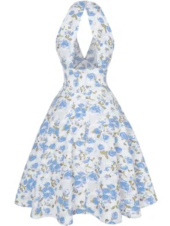 New Retro Stage Orange 1950s Floral V-Neck Dress