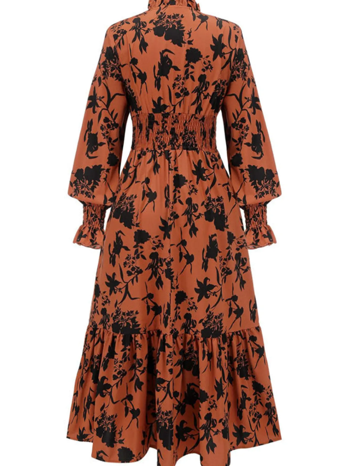 Sale Retro Stage 1950s Floral V-Neck High Waist Dress Orange