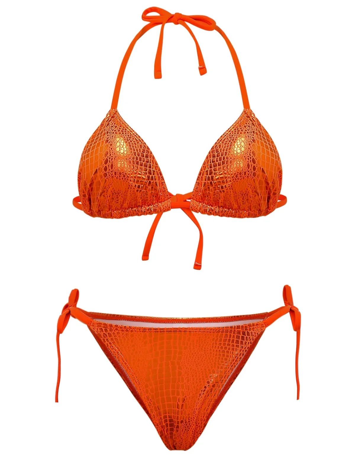 Online Retro Stage 1960s Gilded Snakeskin Halter Bikini Set Orange