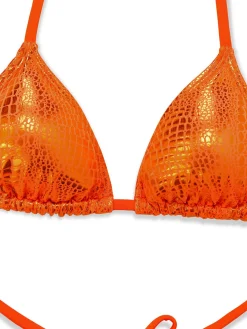 Online Retro Stage 1960s Gilded Snakeskin Halter Bikini Set Orange