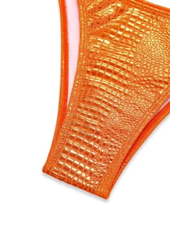Online Retro Stage 1960s Gilded Snakeskin Halter Bikini Set Orange